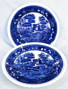 2 Copeland Spode Tower Bowls Fruit Dessert Blue Gadroon Older Mark Half Flowers - Picture 1 of 5