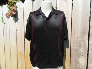 Vintage Steady Last Call Black Red Rockabilly Bowling Shirt Size Large - Picture 1 of 9