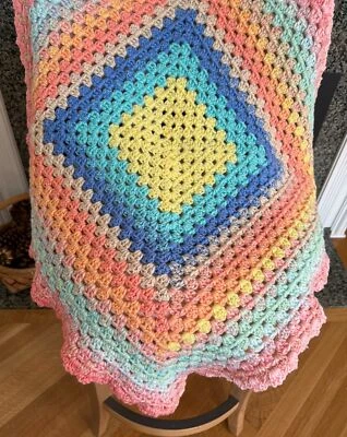 Crochet Granny Square Blanket Afghan Wrap Bulky Chunky Baby Rainbow 33"x 33" - Image 1 of 3