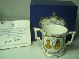 Royal Crown Derby MARRIAGE PRINCE ANDREW Loving Cup 8 Photos Ltd Ed 1000 +Box - Picture 1 of 8