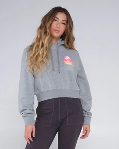 Brand New Salty Crew Womens Summer Vibe Crop Hoodie Heather Grey Small - Picture 1 of 1