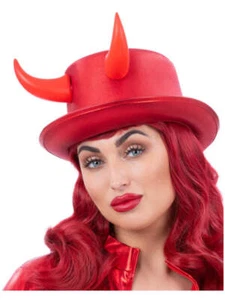 Red Devil Metallic Top Hat with Horns - Picture 1 of 1