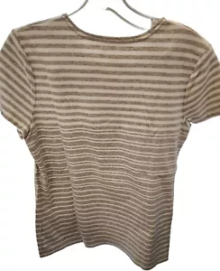 Croft & Barrow Women's Size Large Tan Stripe Shirt Short Sleeve Classic Neck - Picture 1 of 5