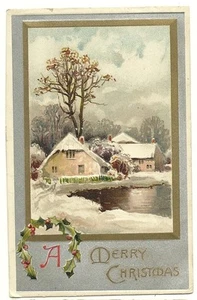 Davidson Bros Series 3020 Scenic Home on Water Silver Gilt Christmas Postcard - Picture 1 of 1