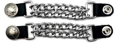 2 INDIAN HEAD DIAMOND CUT CHROME CHAIN MOTORCYCLE BIKER VEST EXTENDERS USA MADE - Image 1 of 2