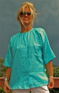 VINTAGE Robyn Dpolski 1980s Original  Boho Eye Catching Crinkled Retro Blouse - Picture 1 of 4