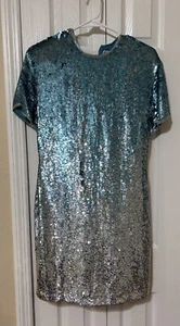 Abito Naeem Khan Riazee Nights vintage blu argento paillettes vacanze taglia media - Foto 1 di 8