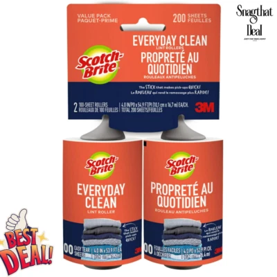Rodillos de pelusa Scotch-Brite Everyday Clean, 2 rodillos, ¡100 hojas por rodillo!! Foto 1 de 4