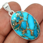 Composite Copper Blue Turquoise 925 Sterling Silver Pendant Jewelry CP22689