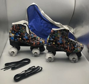 Roller Skates Light Up Wheels Graffiti High-top Leather Women size 38 w/out Box - Picture 1 of 24