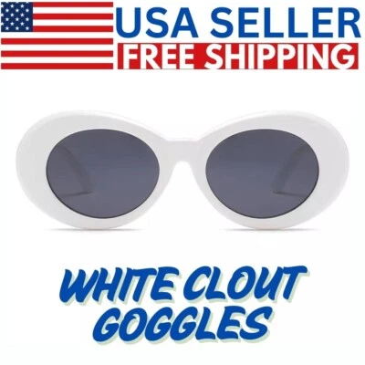 White Clout Goggles Round Oval Vintage Kurt Cobain Retro Fashion Sunglasses UV - Image 1 of 2