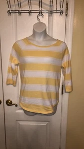 Jeanne Pierre women’s yellow/white 3/4 sleeves sweater Medium - Picture 1 of 4