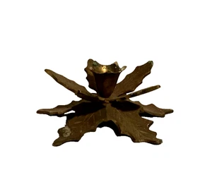 Vintage handgefertigt massiv Messing Stechpalme Blatt Weihnachtsstern Kerzenhalter Weihnachten - Bild 1 von 4