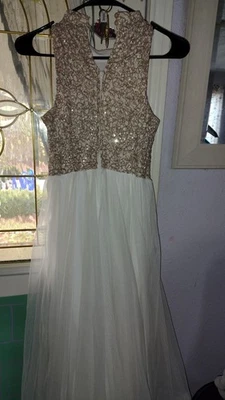 Fancy Dress Size 14 Gold and White Dress - Image 1 of 4
