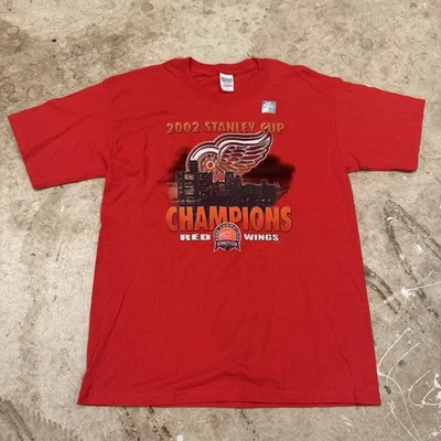 VINTAGE NHL Detroit Red Wings Champions 2002 Hockey T-Shirt Large Mens Adult - Image 1 of 4