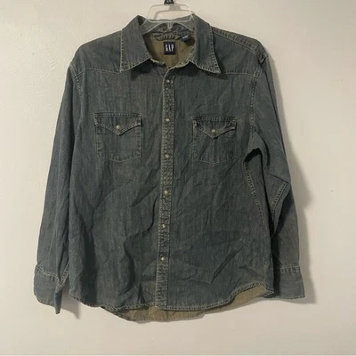Camisa vaquera GAP Western lavado oscuro/sucio para hombre XL manga larga perla abotonada a presión Foto 1 de 4