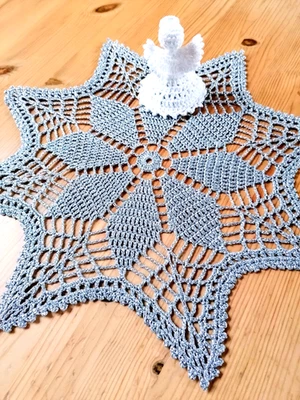 Häkeldeckchen Häkeldecke Stern 38 cm  metallic-silber Advent Handarbeit - Bild 1 von 4