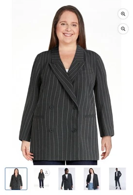 NEW Scoop Women Gray Pinstripe Blazer Jacket Size Medium, Large, XL - Image 1 of 4