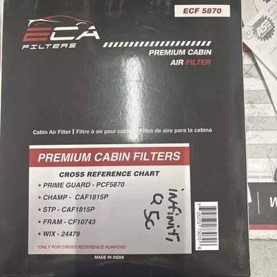 ECA Cabin Air Filter ECF5870 Infiniti Q50, Wix 24479 Fram Cf10743 - Image 1 of 4