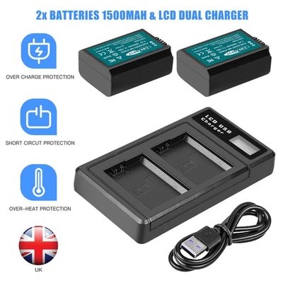 2x 1500mAh 7.4V Battery & Charger For Sony NEX-F3 SLT-A33 A35 A37 A55V NP-FW50 - Image 1 of 4