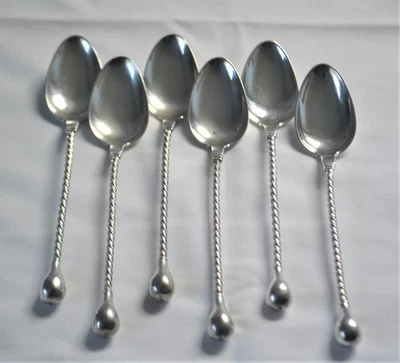 Juego de 6 cucharaditas antiguas escandinavas 900 plata mango retorcido Foto 1 de 4