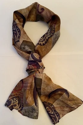 Vintage 1990s Unbranded Scarf Gold/Olive/purple Oblong Rectangle 10”x 60” - Image 1 of 4