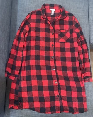 Vestido de mujer Wondershop talla mediana manga larga 100 % algodón a cuadros rojo Foto 1 de 4