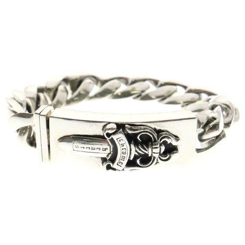 CHROME HEARTS Bracciale CROMO CUORI ID DAGGER maglia classica argento 13LINK BCA156 usato5cc