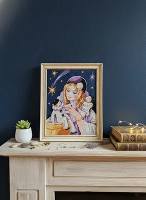 Tapisserie Vintage Pierrot | Canevas Brodé Fait Main Années 70 | Art Mural Roman - Photo 1/4