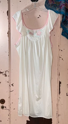 Camisón Vintage Cuello Apliques Panel Manga Gorra Largo Midi Blanco Rosa Talla M/L Foto 1 de 4