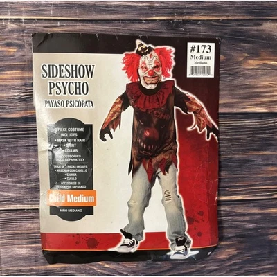 Sideshow Psycho Clown Costume Boys M (8-10) Shirt Mask Halloween Scary - Image 1 of 4