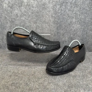 Grenson Shoes Mens Size 8.5 Black True Moccasin Leather Elegant Casual Hand Sewn - Picture 1 of 10