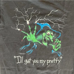 Camicia vintage anni 90 Wicked Witch I'll Get You My Pretty Wizard of Oz parodia luminosa - Foto 1 di 8