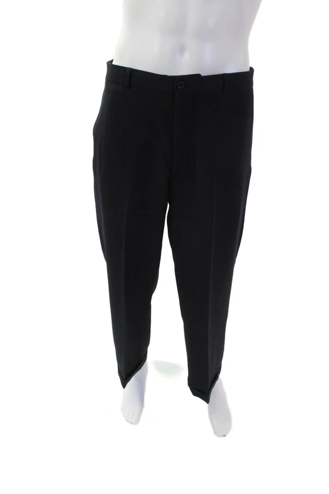 Armani Collezioni Mens Cuffed Straight Leg Dress Pants Black Wool Size 34 - Image 1 of 4