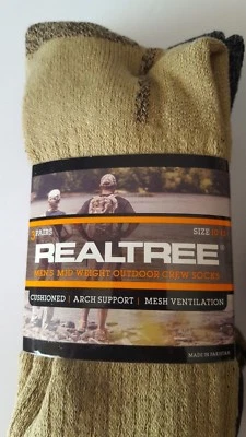 Realtree Men's Mid-Weight Outdoor Crew Socks 3-PR Sz 10-13 Tan/Brw/Blk - Image 1 of 4