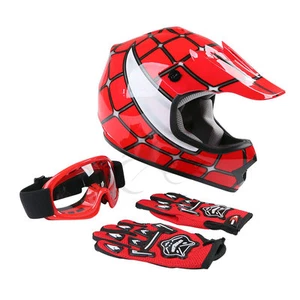 DOT Youth Kids Red Spider Net Motocross Off-Road Helmet Goggles+Gloves S/M/L/XL - Picture 1 of 17