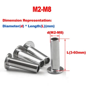 304 Stainless Steel Flat Head Semi Hollow Rivet M2M3M4M5M6M8 - Picture 1 of 7