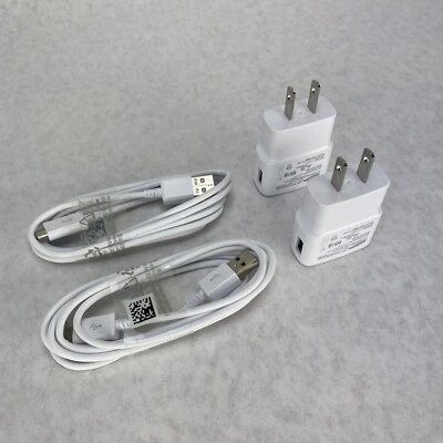 Lot of 2 OEM Samsung ETAOU61JWE 2.0 Amp Wall Charger and 5ft ECB-DU4EWE Cable - Image 1 of 4