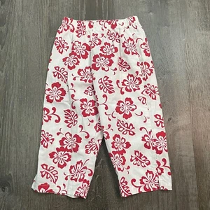 Kelly's Kids Girls Pants White Red Aloha Hawaiian Floral Pull On Size M 7-8 - Picture 1 of 5