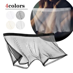 Men's Sexy Sheer Boxer Briefs Seamless See-through Ice Silk Underwear Ultra-thin - Picture 1 of 16