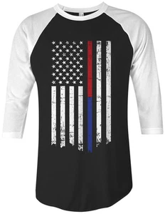 Threadrock Rojo Azul Línea Bandera Unisex Raglán Camiseta Bombero Policía - Imagen 1 de 2