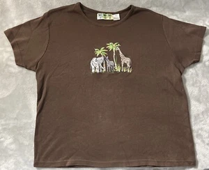Vintage 90s Palm Grove Damen M 100% Baumwolle T-Shirt Safari Embellished - Bild 1 von 10