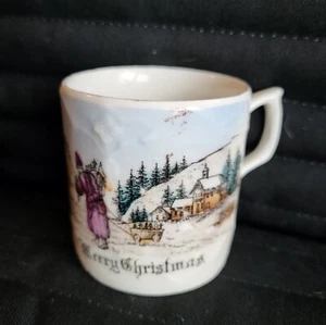 Antique Porcelain Child's Tea Cup Merry Christmas Purple Santa Germany  - Picture 1 of 7