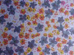 Grey, Orange, Yellow Floral on White Cotton Quilting Sewing Fabric - 1 Yard - Picture 1 of 5