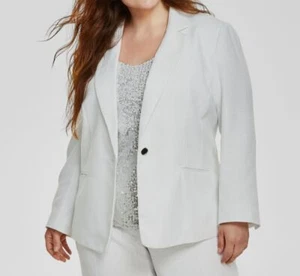 Anne Klein Women's White Notch-Collar Long-Sleeve Tweed Jacket Plus Size 20W - Picture 1 of 3