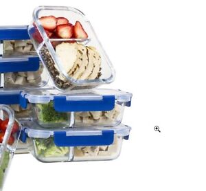 3pc Glass Meal Prep Containers Food Storage 2 Compartment Snap Lock Lid BPA Free