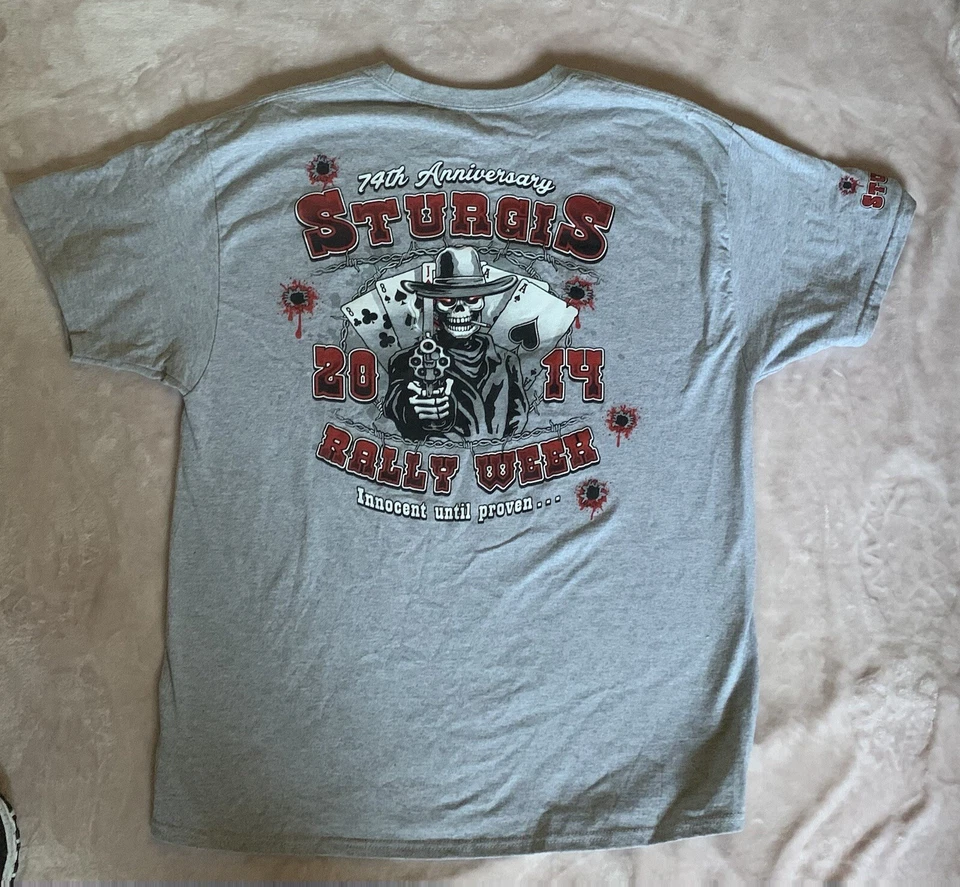 Sturgis Rally Week 2014 T Shirt Men's Sz XL Gray Skull 74th Anniversary - Image 1 of 3