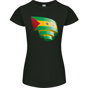 Curled Sao Tome and Principe Flag Day Piłka nożna Damska Drobny krój T-shirt