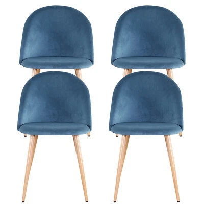 Pack 4 Sillas de Comedor Asientos de Terciopelo Sillón con Patas de Madera Azul - Imagen 1 de 4