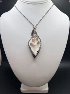 ZEE DESIGNS Signed Crystal Pave Edged Sliced Shell Pendant Necklace 31” Chain - Picture 1 of 9